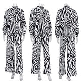 Stripes Long Sleeve Blouse Wide Trousers Suit