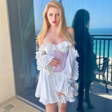 Sheer Waist-Cinching One-Shoulder Printed Mini Dress Silver Sam