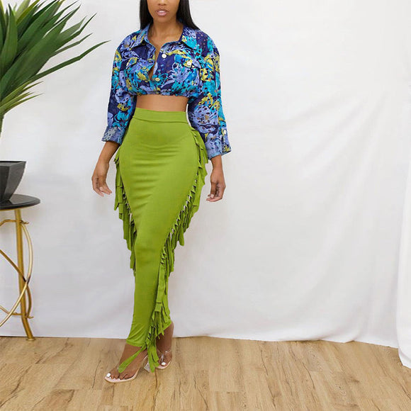 Side Tassel Straight Skinny Skirt