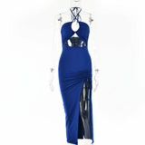 Sexy  High Slit Long Dress Silver Sam