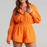 Cotton Tracksuit Shirt with Mini Shorts