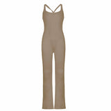 Casual Solid Color Jumpsuit with Flared Pants Silver Sam