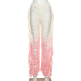 Knitted Straight Pants Hipster Tassel Hollow Out High-Waist