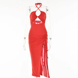 Sexy  High Slit Long Dress Silver Sam