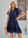 V-neck Solid Dress with Ruffled Hem Silver Sam