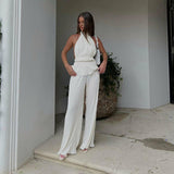 Backless Tank Top & Pleated Pants Set