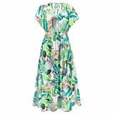 Bat Sleeve Summer Printed Long Dress Silver Sam