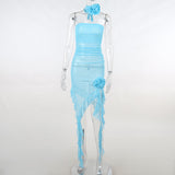 Sheer Mesh Floral Bodycon Dress Silver Sam