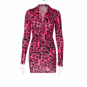 Leopard Print Long-sleeved Polo Collar Skirt Two-piece Set Silver Sam