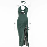 Sexy  High Slit Long Dress Silver Sam