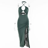 Sexy  High Slit Long Dress Silver Sam