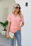 Casual Short-Sleeve V-Neck Shirt with Knotted Front Silver Sam