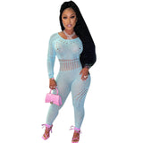Long-sleeved Tight-fitting Hollow Perspective Jumpsuit