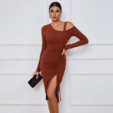 Sexy Off-Shoulder Split Hem Bodycon Dress