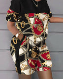 Printed Short Sleeve Top & Shorts Set