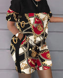 Printed Short Sleeve Top & Shorts Set