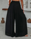 Loose Cotton Wide-Leg Pants with Elastic Waistband & Pockets