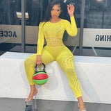 Long-sleeved Tight-fitting Hollow Perspective Jumpsuit