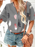 Printed Feather Short Sleeve Top Silver Sam