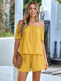 Casual Off-Shoulder Loose Short Sleeve Top & Shorts Set