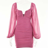 Summer New Mesh Long Sleeve Backless Maxi Dress