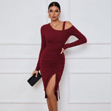 Sexy Off-Shoulder Split Hem Bodycon Dress