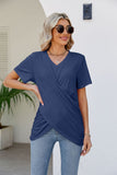 Casual Short-Sleeve V-Neck Shirt with Knotted Front Silver Sam