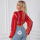 Fashion Knit Sweater with Color-block & Tassel Design