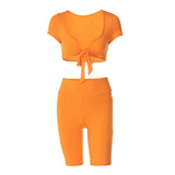 Sexy Top & Slim Five-point Pants Set