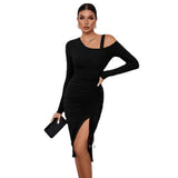 Sexy Off-Shoulder Split Hem Bodycon Dress