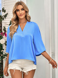 Casual Loose V-Neck Top with Half Sleeve Silver Sam
