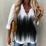 Wave Collar Printed Long-sleeved Blouse