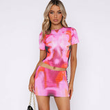 Printed Street Style Short T-Shirt & Mini Skirt Set