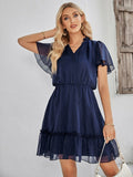 V-neck Solid Dress with Ruffled Hem Silver Sam