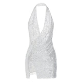 Sparkling Halter Backless Slit Bodycon Dress
