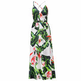 Bohemian Floral Print Maxi Dress Spaghetti Strap Dress  Silver Sam