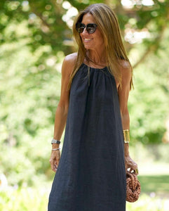Hanging Neck Cotton Hemp Dress Silver Sam