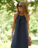Hanging Neck Cotton Hemp Dress Silver Sam