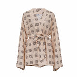 Casual Tie-Waist Long Sleeve Pajama Set with High Waisted Shorts