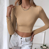 Backless Casual Short Knit Slim Fit Long Sleeve Top Silver Sam