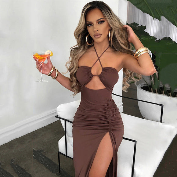 Sexy  High Slit Long Dress Silver Sam