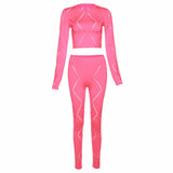 Sexy Hollow High Waist Tight Trousers Casual Sports Suit