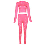 Sexy Hollow High Waist Tight Trousers Casual Sports Suit