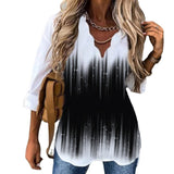 Wave Collar Printed Long-sleeved Blouse