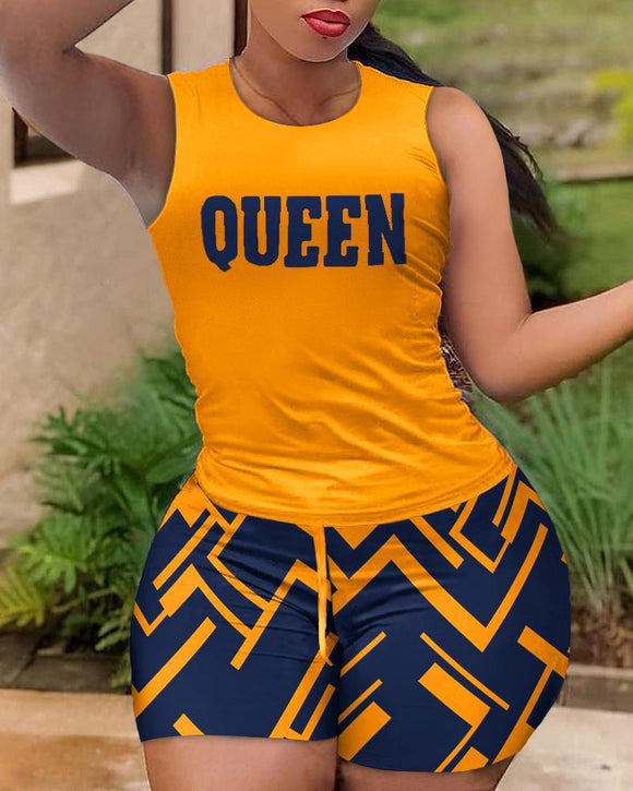 Casual Print O-Neck Shirt & Shorts