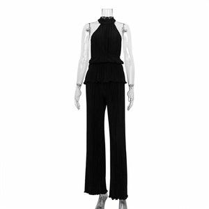 Backless Tank Top & Pleated Pants Set