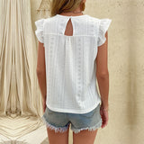 V-Neck Sleeveless Top with Hollow Out Design Silver Sam