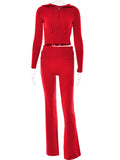 Sexy High-Waisted Long Sleeve Top & Pants Set