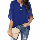 Short Sleeved V-neck Chiffon Blouse