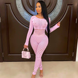 Long-sleeved Tight-fitting Hollow Perspective Jumpsuit